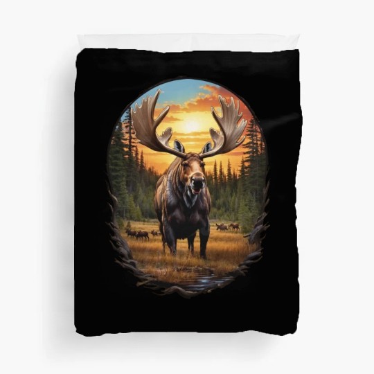 Smiling Moose Grazing Duvet Covers