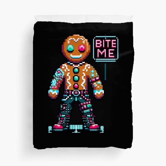 Cyberpunk Gingerbread Man Neon 'Bite Me' Christmas Duvet Covers