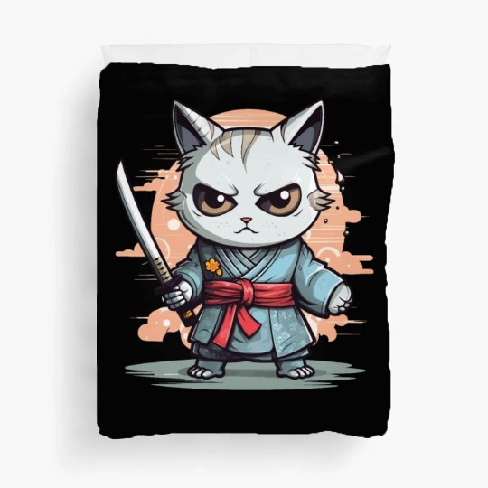 Cute Samurai Cat Kawaii Japanese Ronin Aesthetic A Duvet Covers