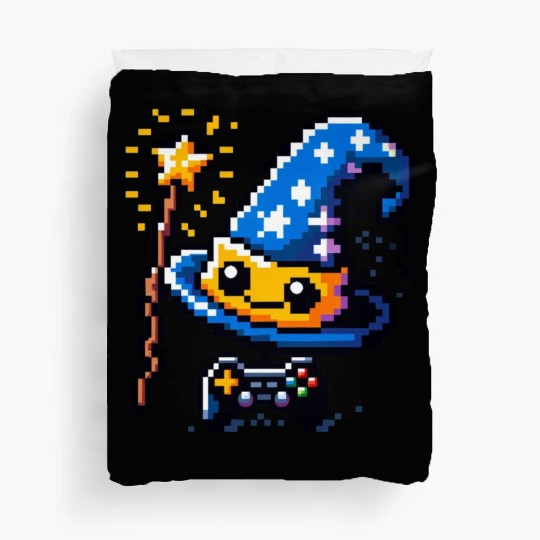 Gamer Wizard 8-Bit Hat with Controller Wand Duvet Covers
