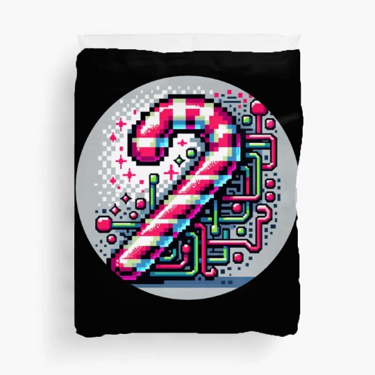 Neon Cyberpunk Candy Cane 8-Bit Pixel Christmas Duvet Covers