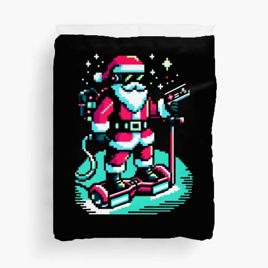Witty 8-Bit Cyberpunk Santa Duvet Covers