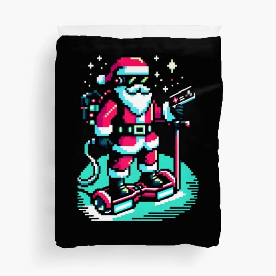 Witty 8-Bit Cyberpunk Santa Duvet Covers