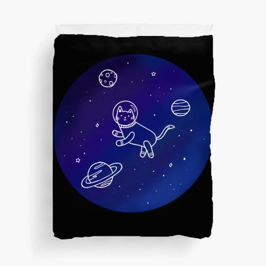 Doodle-Style Hand Drawn Space Cat Duvet Covers