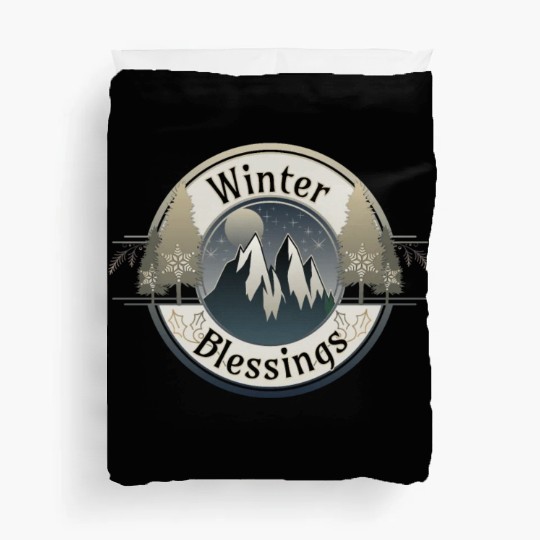 Winter Blessings Mountains and Star Light Badge Duvet Covers