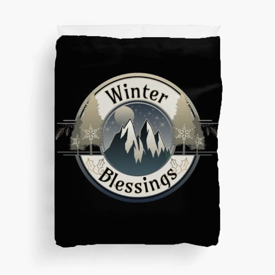 Winter Blessings Mountains and Star Light Badge Duvet Covers