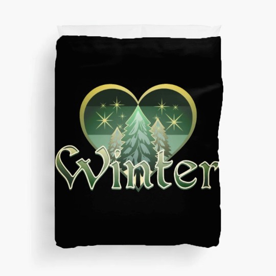 Winter Heart Evergreen Retro Sunset Duvet Covers
