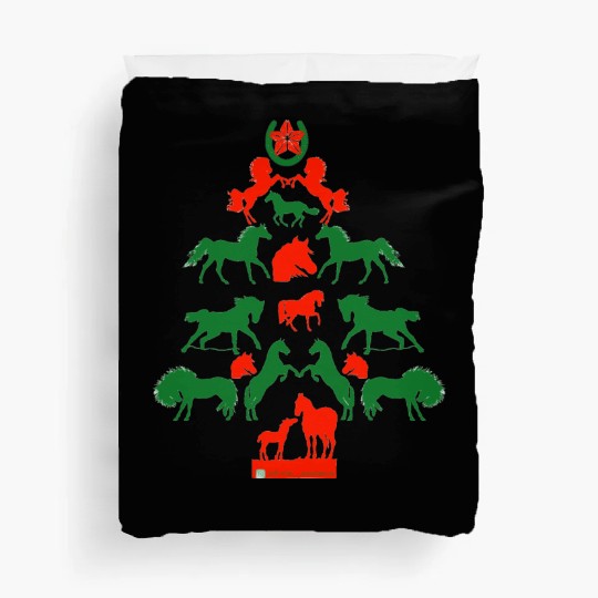 Horse Christmas Tree in Red and Green Duvet Covers