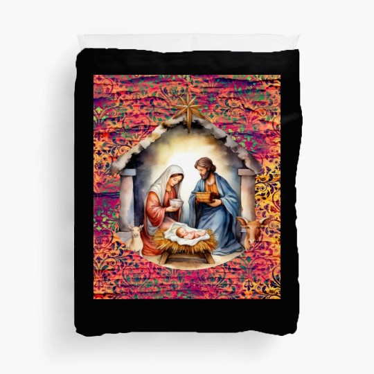 Nativity scene with Mary Joseph Baby Jesus Duvet Covers