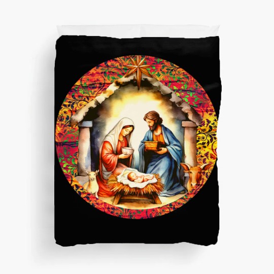 Nativity scene with Mary Joseph Baby Jesus Duvet Covers