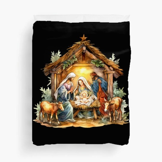 Nativity scene with Mary Joseph Baby Jesus Duvet Covers