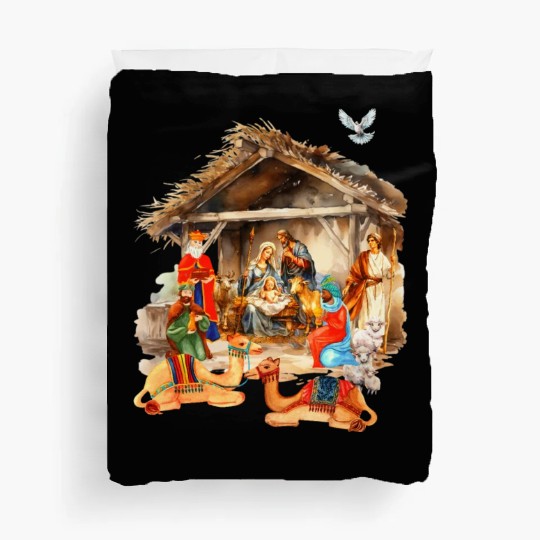 Nativity scene with Mary Joseph Baby Jesus Duvet Covers