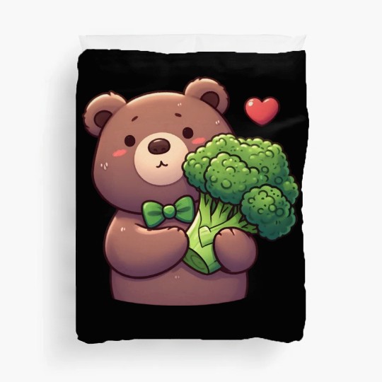Bear in love hugs huge broccoli Duvet Covers