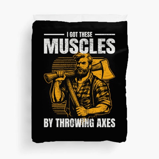 Muscle-Forged Mastery: Lumberjack's Axe Throwing Duvet Covers