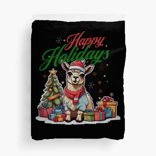 Happy Holidays cute llama Duvet Covers