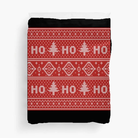 HO HO HO Red Ugly Sweater Christmas FlyingReindeer Duvet Covers