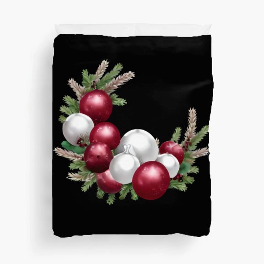 Cranberry and White Christmas Greenery Decor Duvet Covers