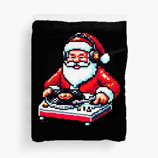 Retro 8-Bit DJ Santa: A Festive Musical Spin Duvet Covers