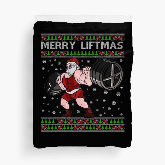 MERRY LIFTMAS Funny Strong Santa Claus Duvet Covers