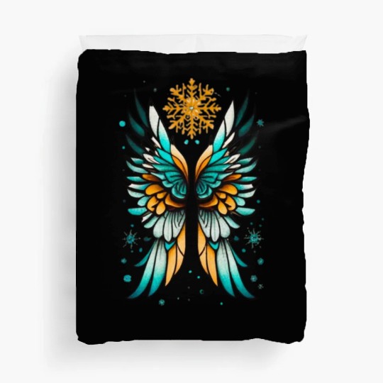 Angel Wings Embracing Snowflakes Duvet Covers