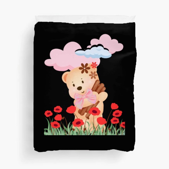 teddy bear and flowers Duvet Covers
