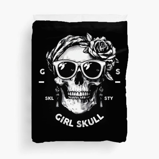 white girl skull by skull style society Duvet Covers