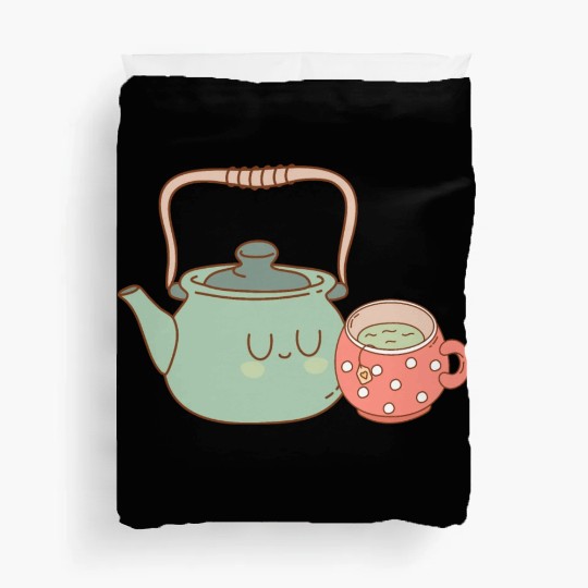 Tea Kettle and Cup of Green Tea Duvet Covers