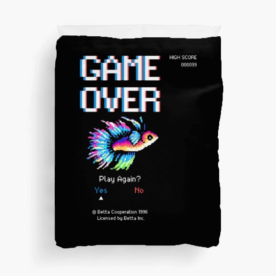 8 bit Arcade Retro Game Over Betta Fish Duvet Covers