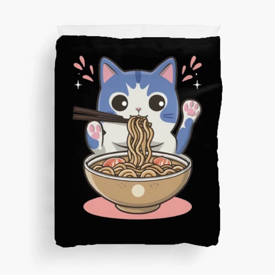 te cat ramen noodles neko kawaii funny Duvet Covers