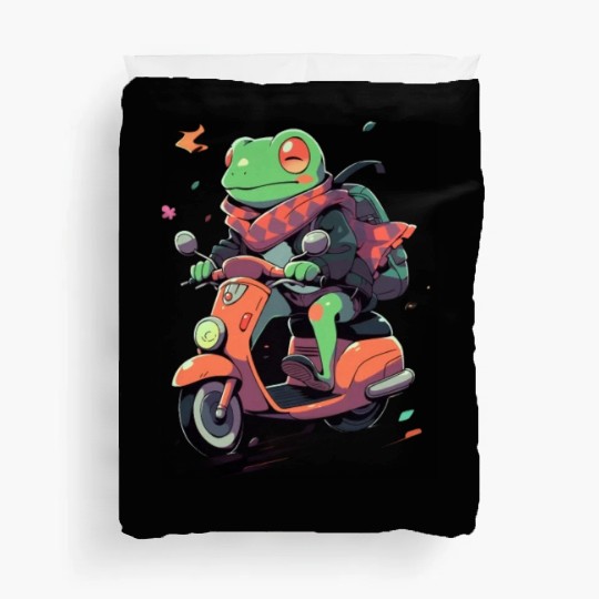 Frog Riding Scooter Funny Motor Biker Moped Rider Duvet Covers