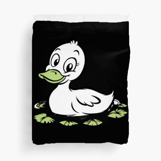 Cute duck swimming in a swamp Duvet Covers