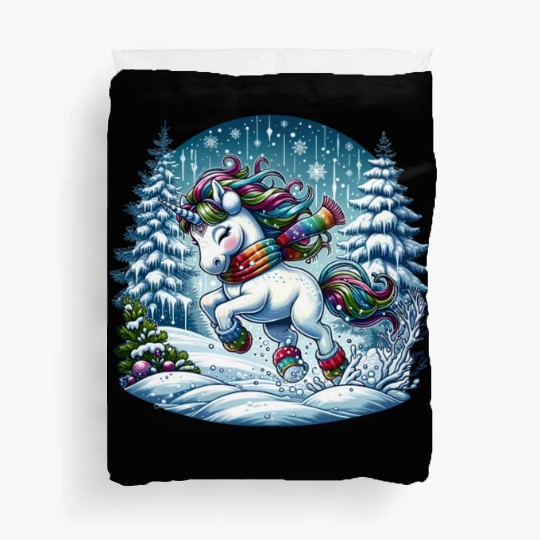 Unicorn in a Winter Wonderland Duvet Covers