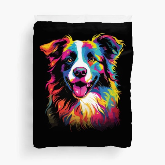 Watercolor Colorful Border Collie Duvet Covers