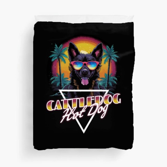 Retro Wave Cattledog Hot Dog Duvet Covers