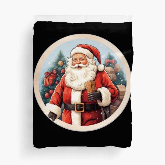 3D christmassticker circle Santa Claus Duvet Covers