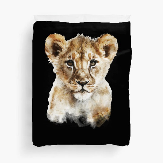 Watercolor Lion Cub Painting Portrait Duvet Covers