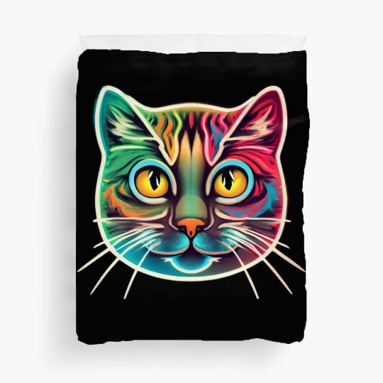 cat face neon design Duvet Covers