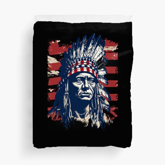 Indian Native American Chief Feather Headdress Duvet Covers