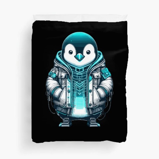 Cool Synthwave Cyberpunk penguin Lover Gift Duvet Covers