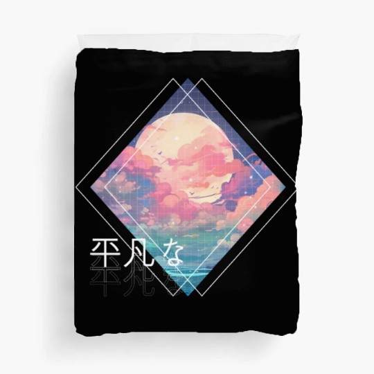 Sky Full Moon Clouds Kawaii Lofi Japanese Anime Ae Duvet Covers