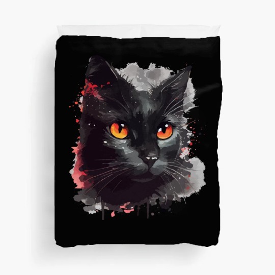 Black Cat Japanese Watercolor Mystery Gaze Duvet Covers