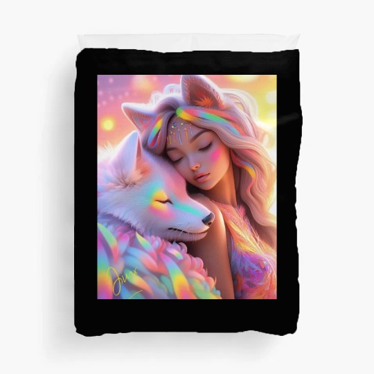 Rainbow Friends - White Wolf and Girl Duvet Covers