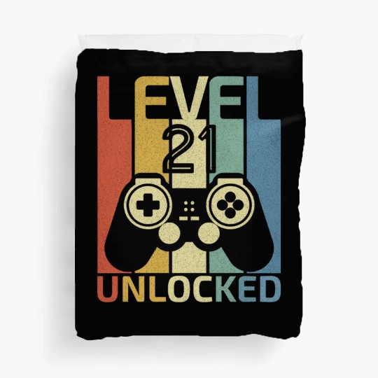 Level 21 Unlocked Funny Video Gamer 21st Birthday Duvet Covers
