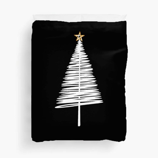 White Christmas Tree Brushstroke with Golden Star Duvet Covers