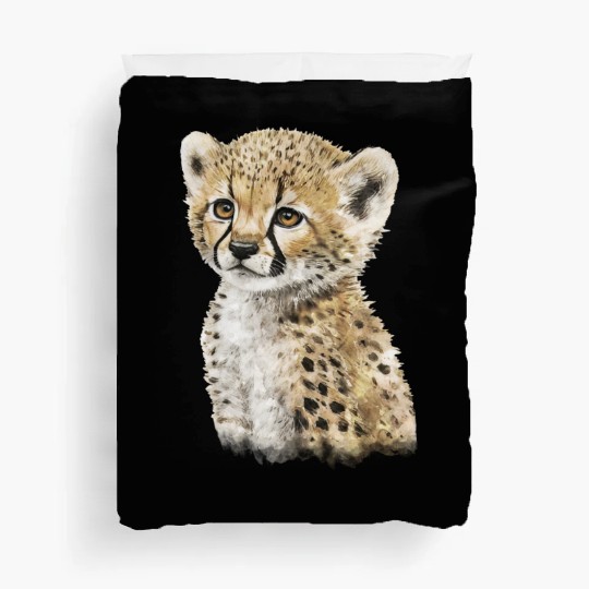 Cute Baby Cheetah Watercolor Painting Portrait Duvet Covers