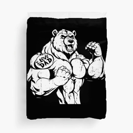Brown Bear Biceps Tattoo I Love Dad Duvet Covers