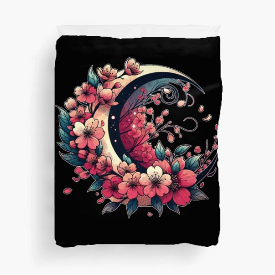 Moon And Cherry Blossoms In Japanese Style Duvet Covers