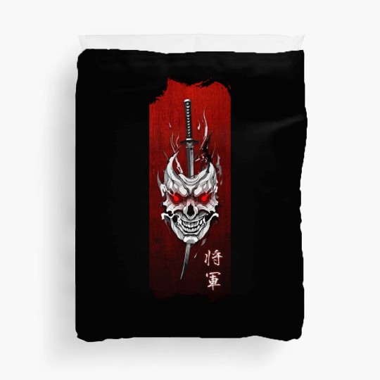 Shogun's Embrace: Mask, Katana, and Honor Duvet Covers