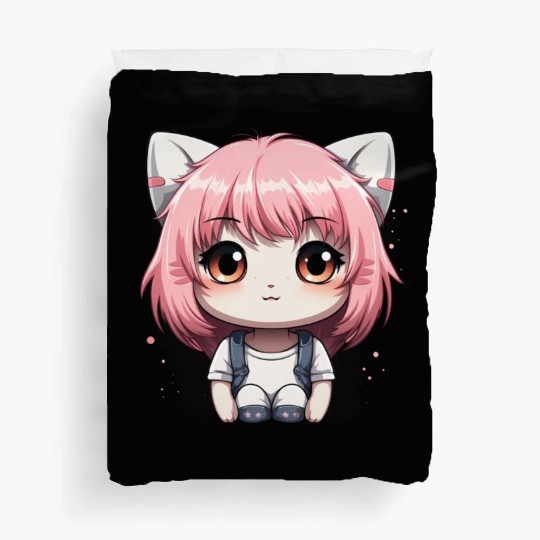 kawaii cat face with cat head Duvet Covers