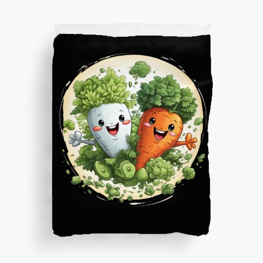 Cute kawaii carrot and a broccoli Duvet Covers